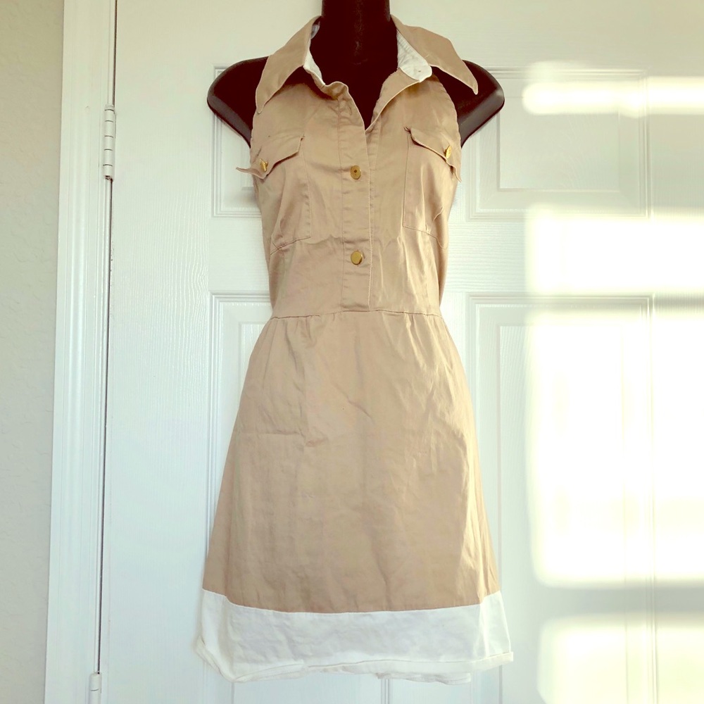 Stylish Tan and White Sleeveless Dress